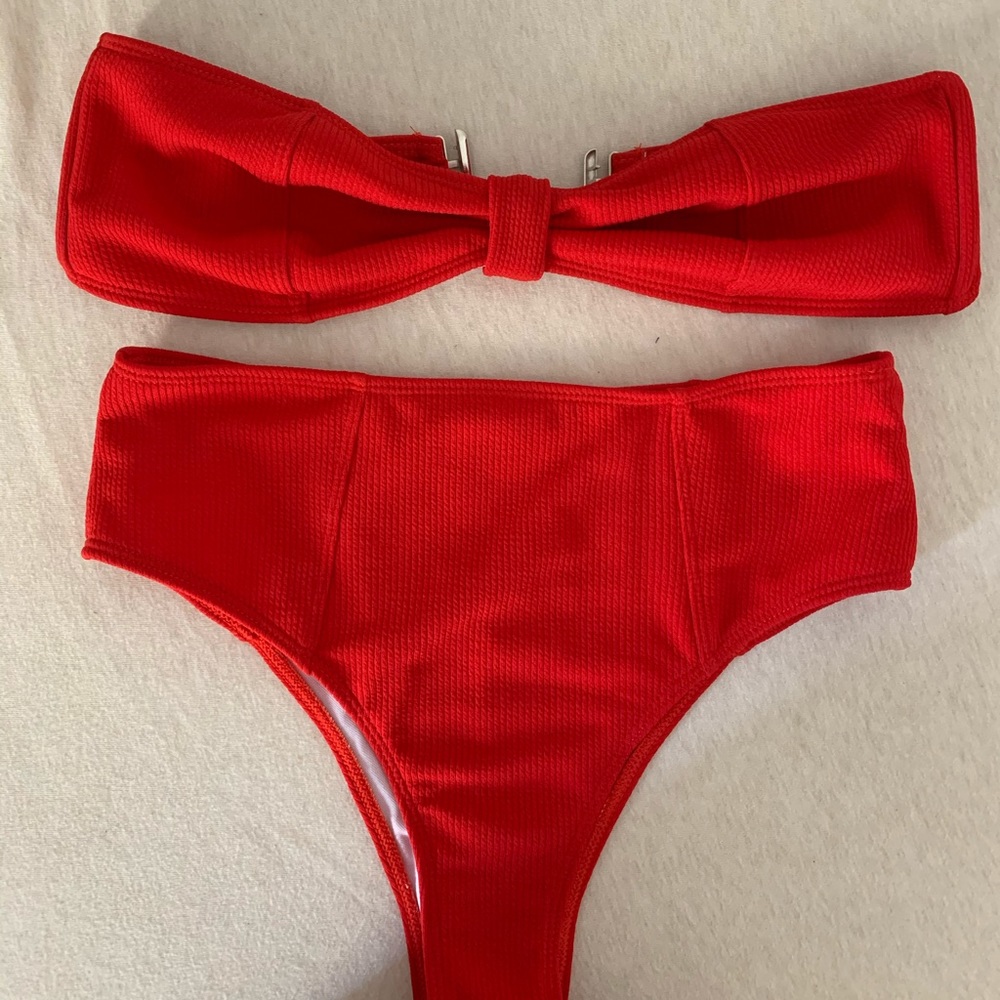 High waisted red bikini